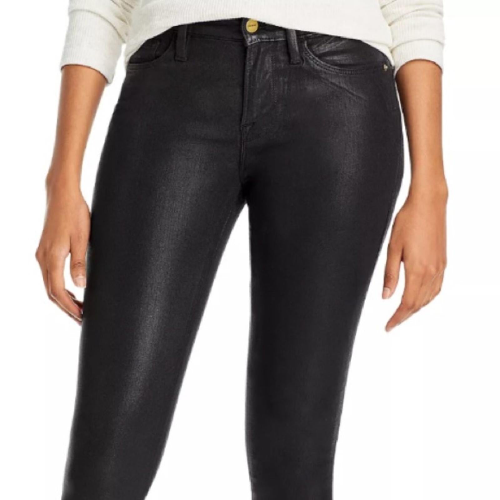 FRAME Le Skinny De Jeanne Jeans in Noir, Coated Denim Size 25 New w/Tag $238