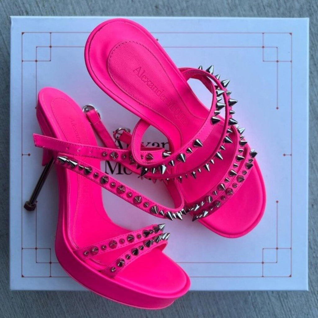 Alexander McQueen Platform Studded Strappy Sandals Metallic Pink EU 36 NWT $950