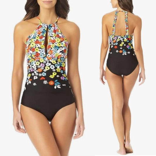 Anne Cole High Neck with Ruffle Straps One-Piece Swimsuit, Size 16 NEW w/Tag