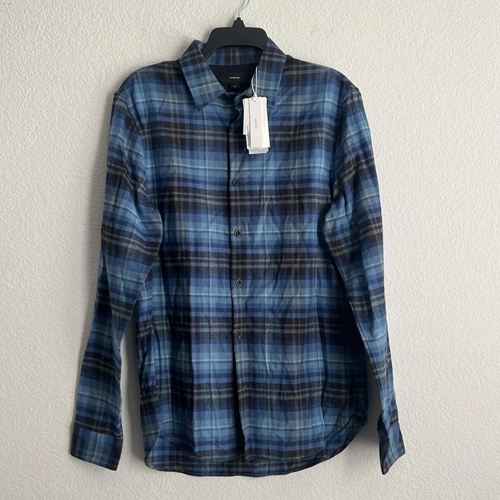 Vince Blue Plaid Casual Button Down Shirt, Size S NEW w/Tag
