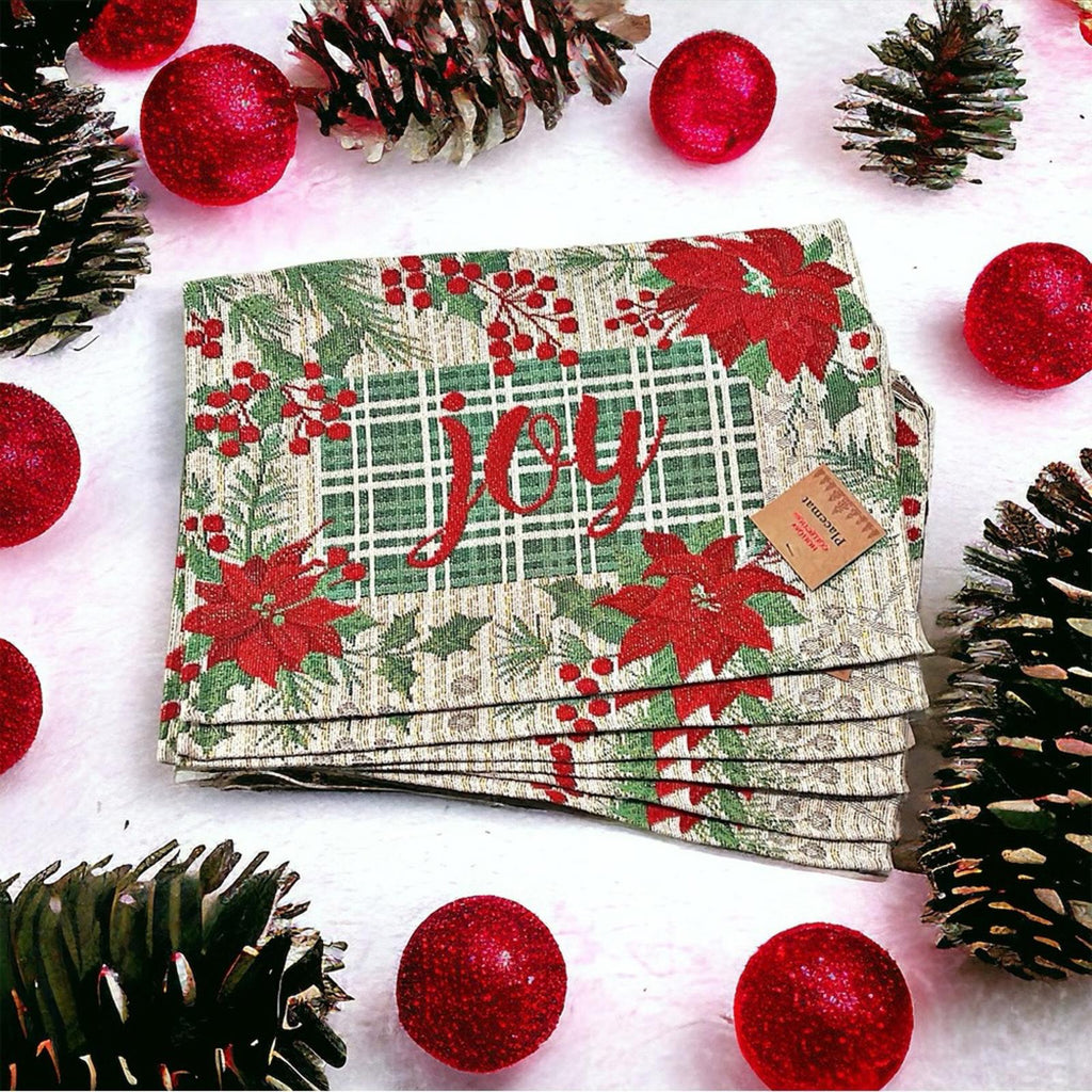 NWT Serafina Home Holiday Joy Christmas Tapestry Placemats, Set of Six New w/Tag