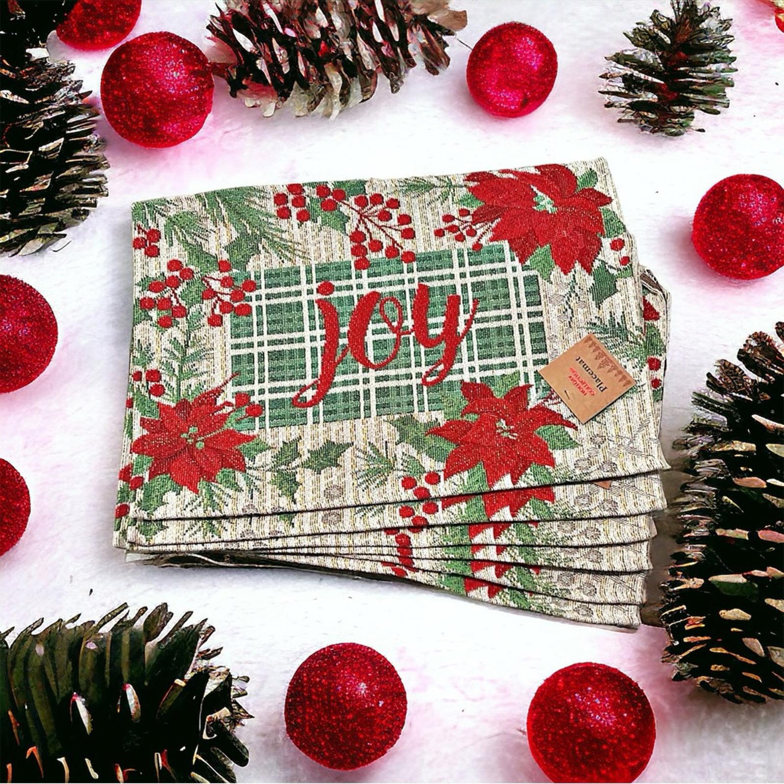 NWT Serafina Home Holiday Joy Christmas Tapestry Placemats, Set of Six New w/Tag