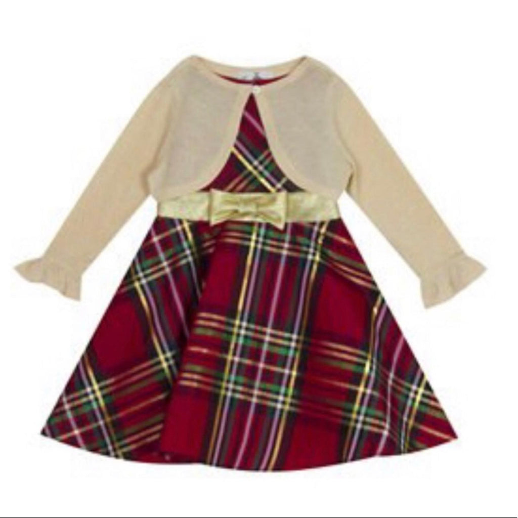 Rare Editions 3-Piece Plaid Taffeta Fit & Flare Dress+Cardigan w/Panty Size 18 M