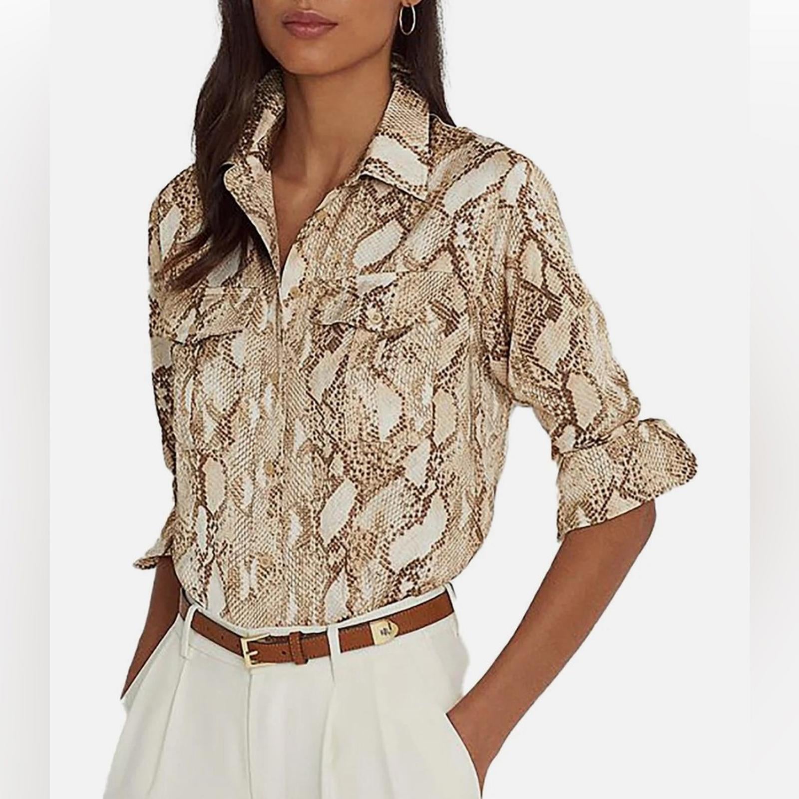 Lauren Ralph Lauren Snake Print Collar Blouse, Size XS New w/Tag Retail $155