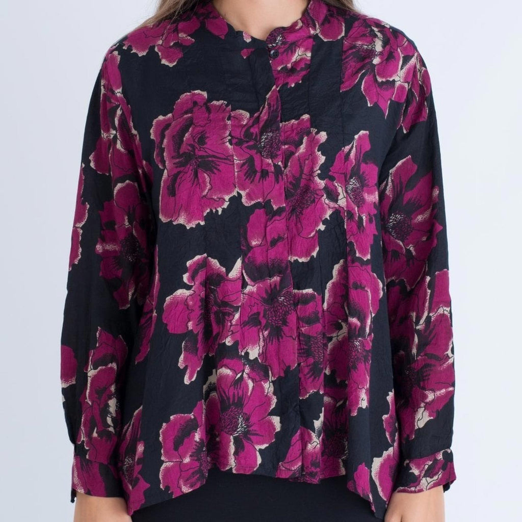 Masai Imka A-Shape Regular Big Peony Print Blouse Black & Pink Size M Retail £95