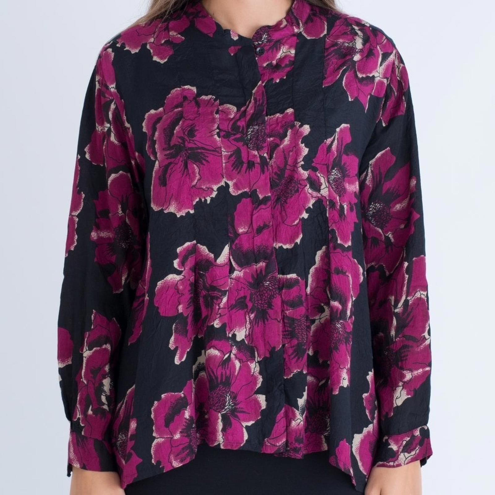 Masai Imka A-Shape Regular Big Peony Print Blouse Black & Pink Size M Retail £95