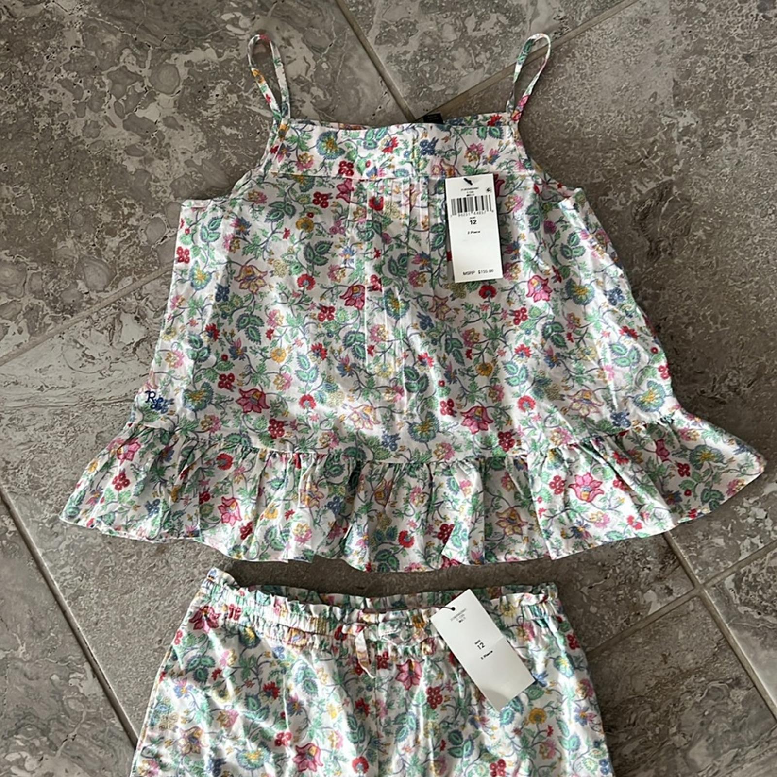 Polo Ralph Lauren Girl's Floral Cotton Batiste 2-Piece Set, Size 12 NWT $155