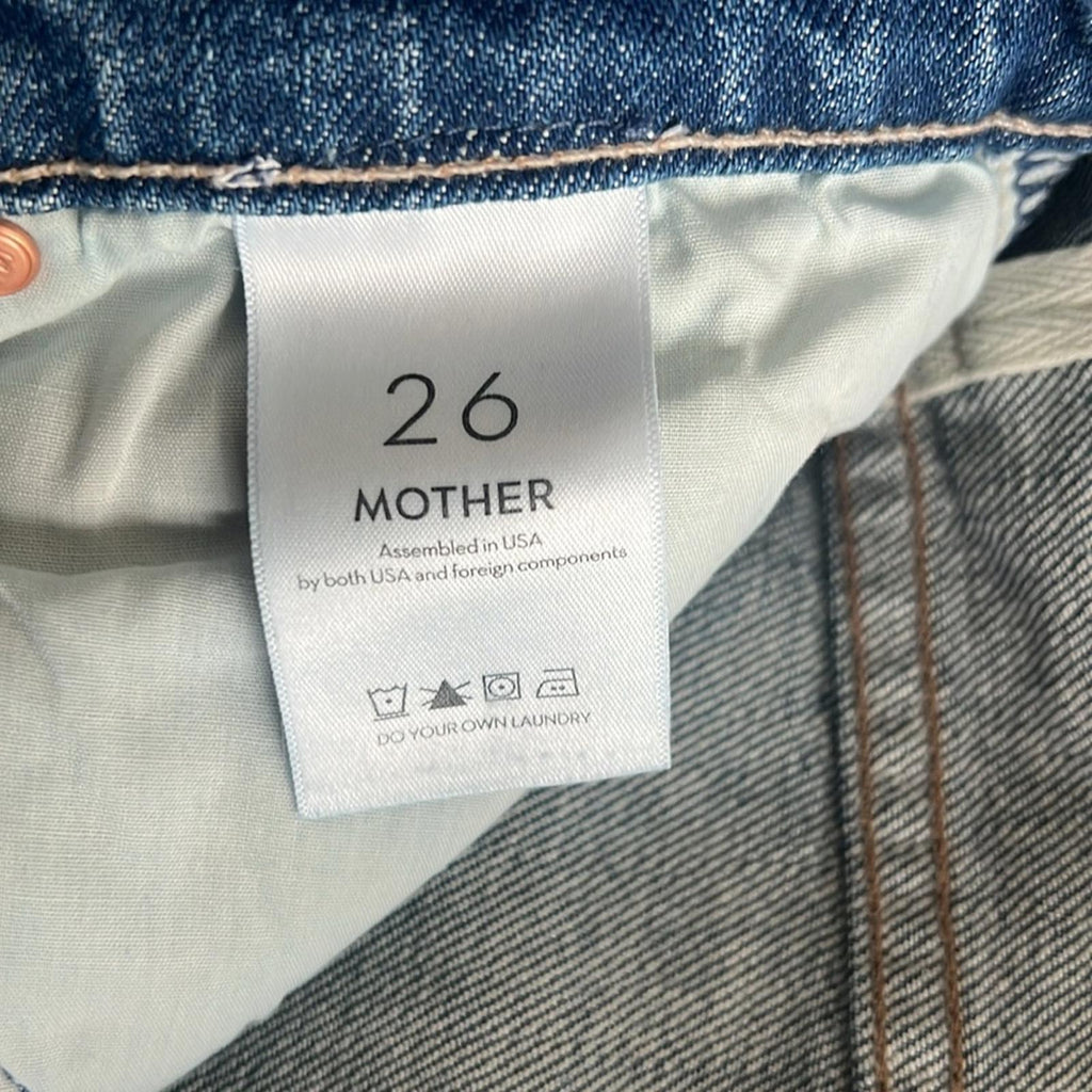 Mother High-Waisted Smokin’ Short Fray Jeans w/Strawberry Patch, Size 26 NWT