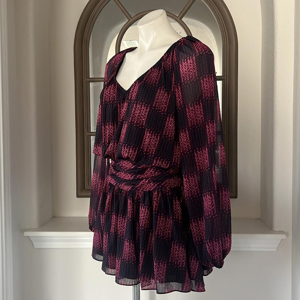 NEW Ramy Brook Jaylah Abstract Blouson Mini Dress in Boysenberry Size S $465