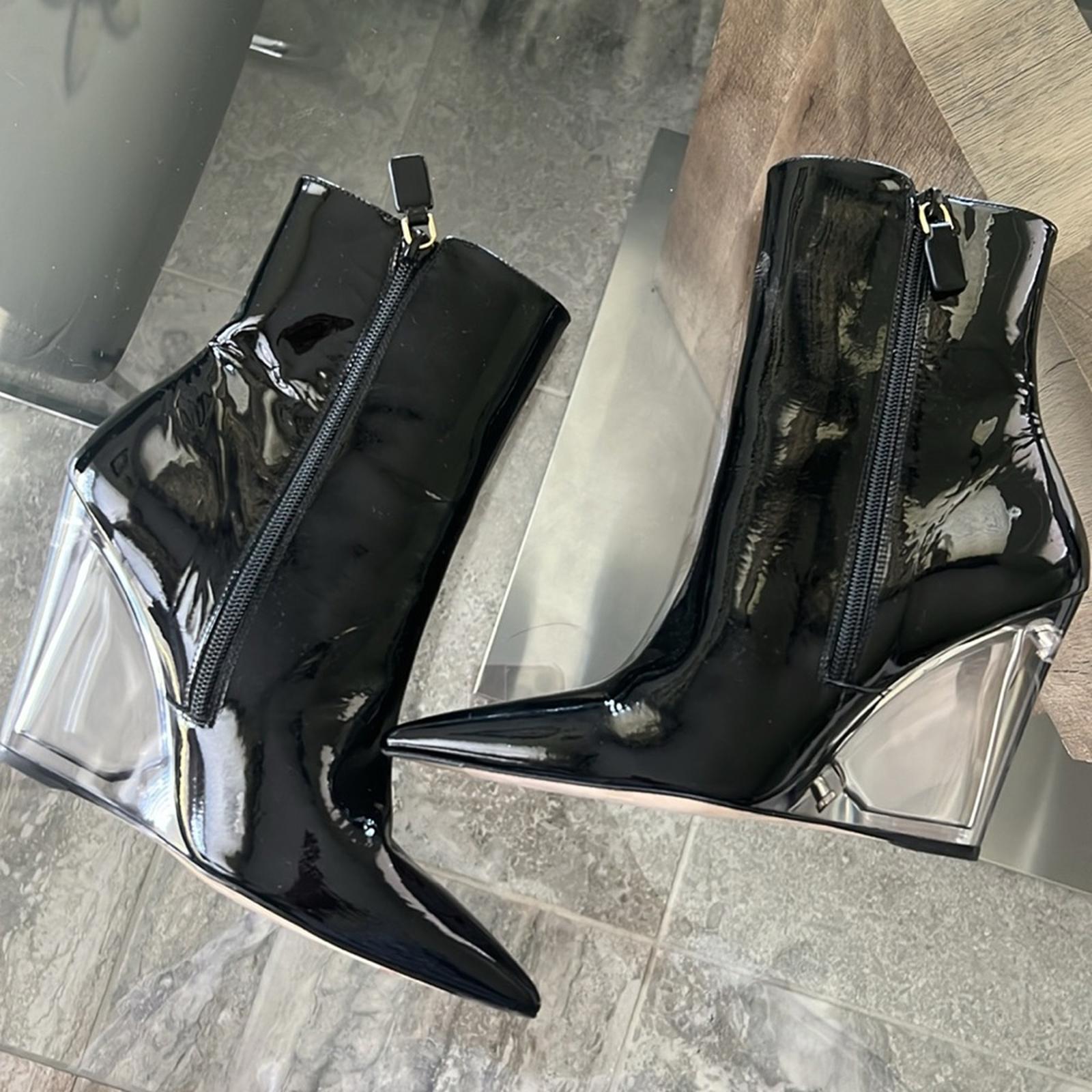 Stuart Weitzman Lucite 100 Wedge Heel Boots in Black, Size EU36.5 US6 New in Box