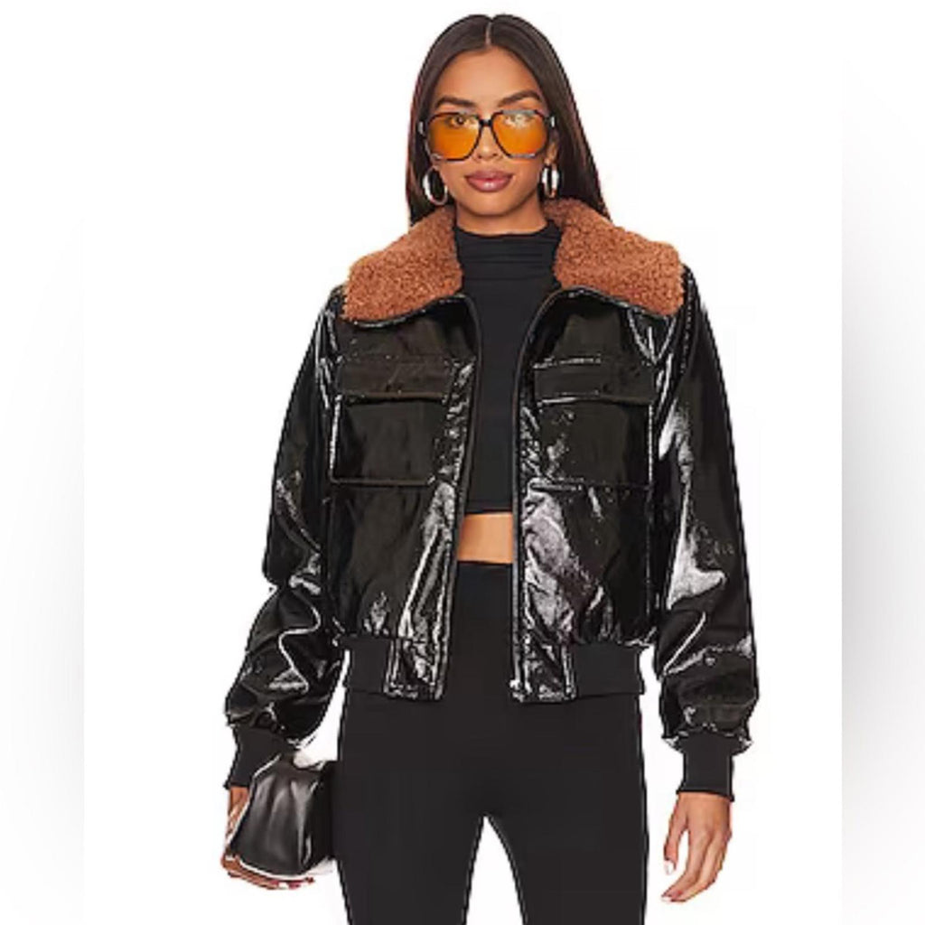 Mother Pilot Faux Patent Leather Jacket in Black, Size XL New w/Tag $395