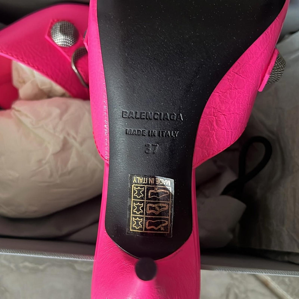 Balenciaga Cagole Pointed Toe Mules Mule in Fluo Pink/Aged Nickel, Size 37 NEW