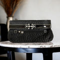 Vera Bradley Quilted Clutch Black Patent Leather Purse with Silver Tone Accents