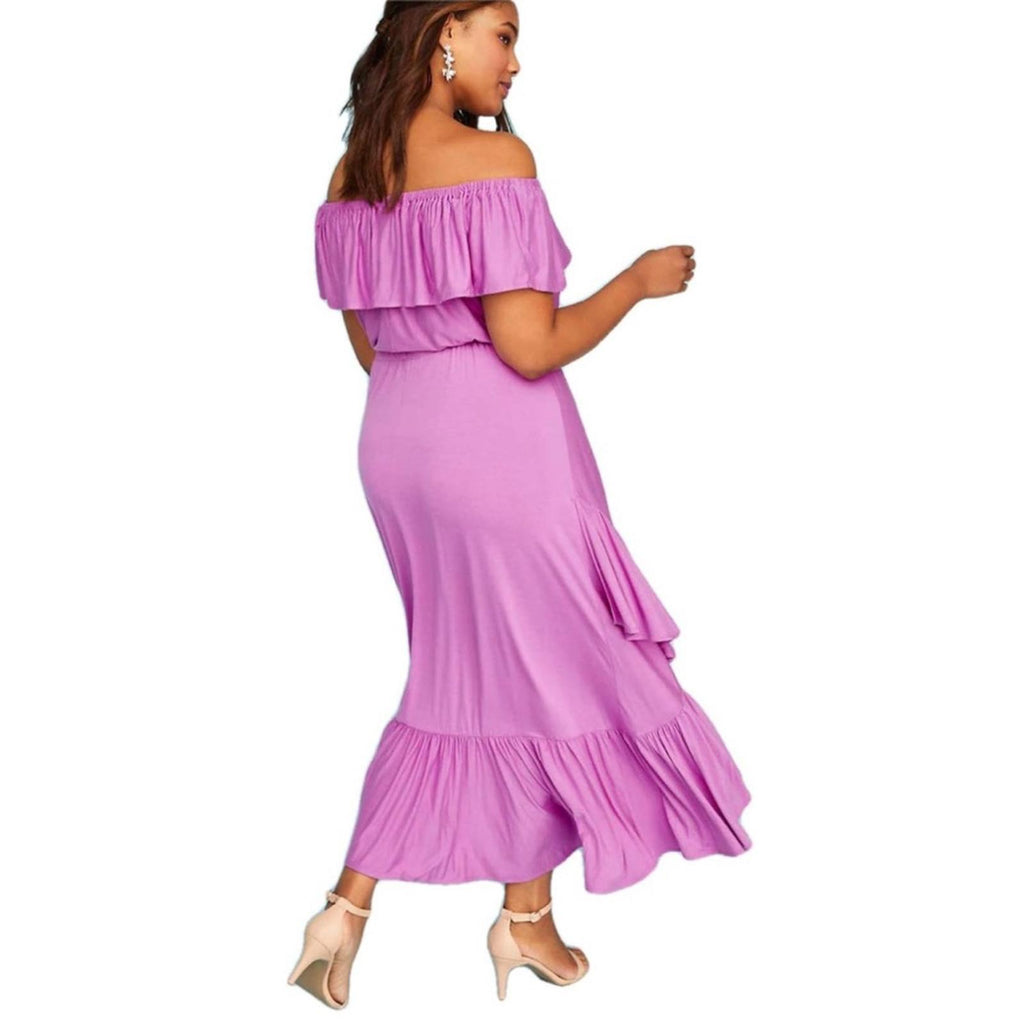 Lane Bryant Ruffle Off-The-Shoulder Maxi Dress in Purple Size 14/16 EXCELLENT!