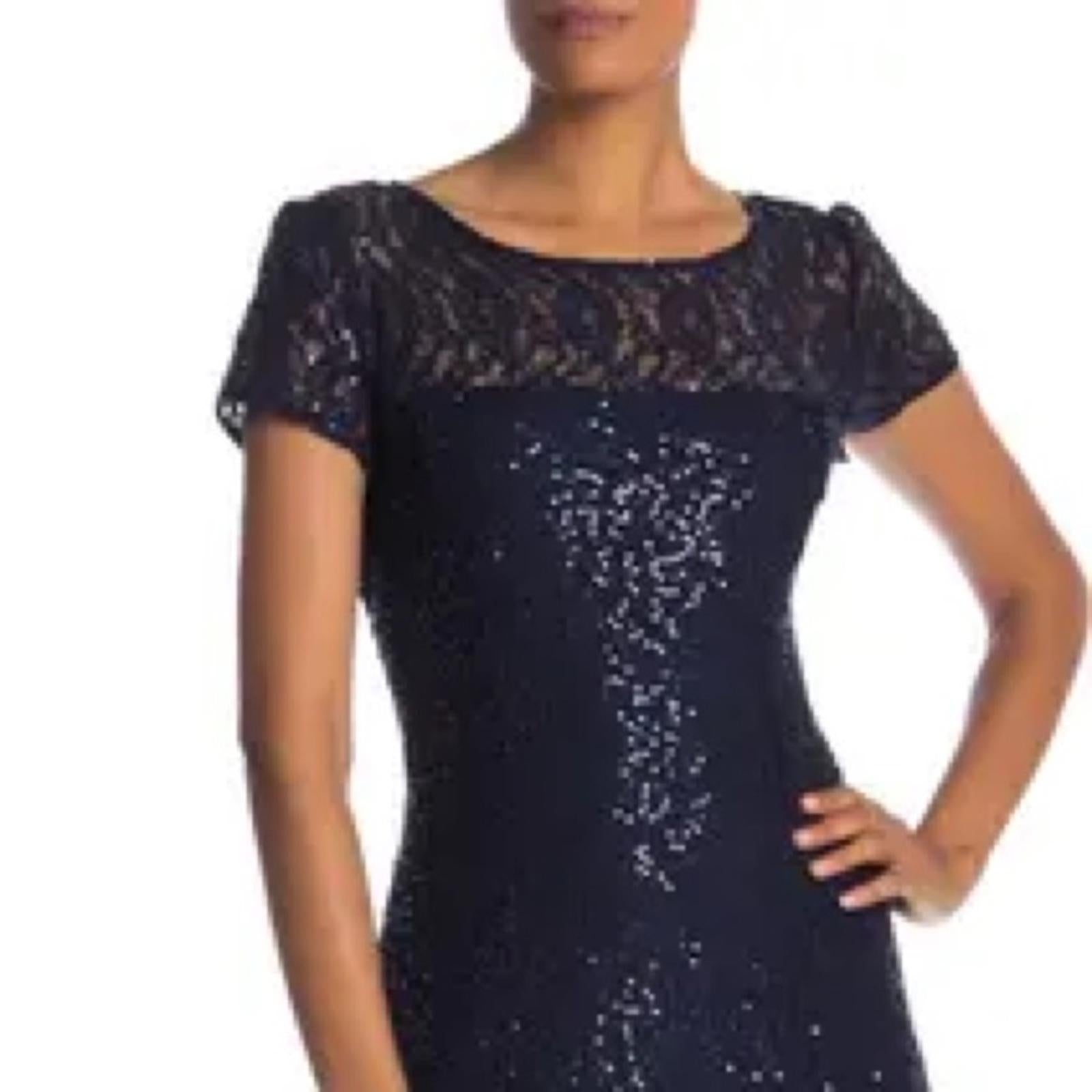 SL Fashions Sequined Lace Midi Dress in Navy, NWT, Size 16