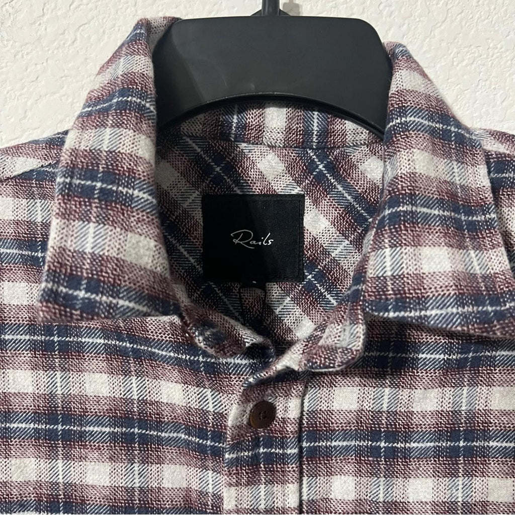 Rails Forrest Plaid Cotton Flannel Button-Up Shirt Dusk Berry Grey, Size S, NEW