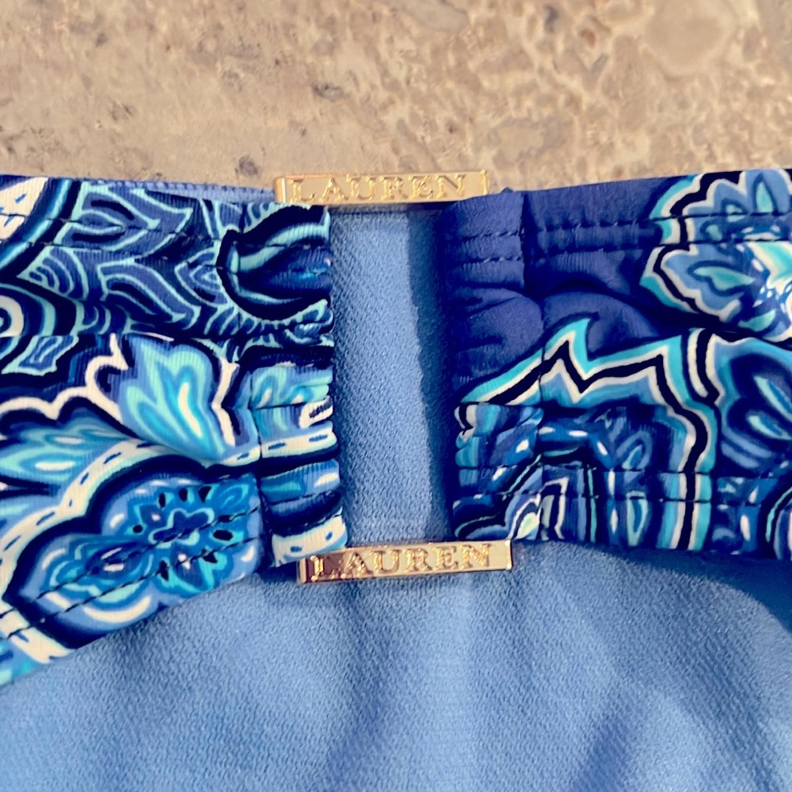NWT Lauren Ralph Lauren Swim Blue Bandana Paisley Ring Hipster Bikini Bottom, 16