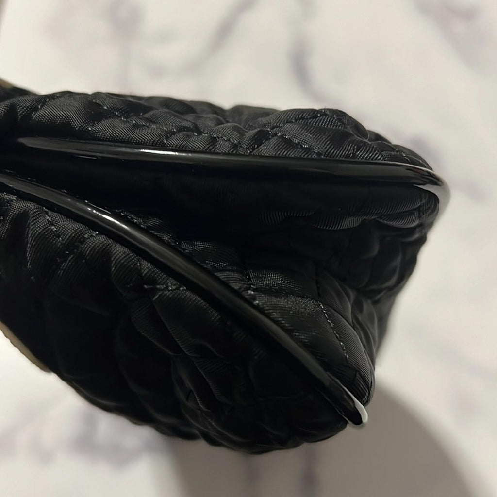Vera Bradley Quilted Clutch Black Patent Leather Purse with Silver Tone Accents
