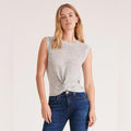 Veronica Beard Kellen Crewneck Cap-Sleeve Knit Twist Front Sweater, Size L $250