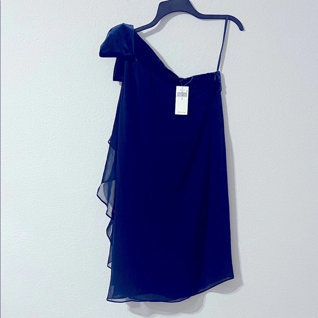 Lauren Ralph Lauren One-Shoulder Satin-Trim Dress in Navy, Size 2, NEW