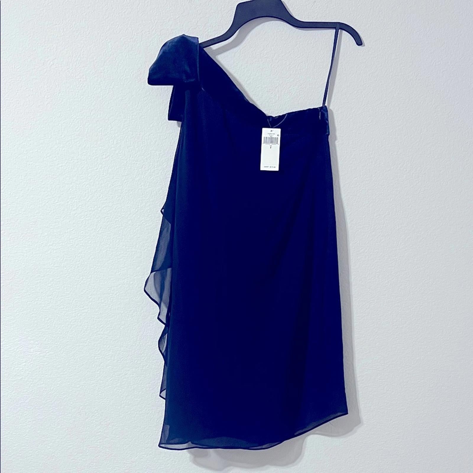 Lauren Ralph Lauren One-Shoulder Satin-Trim Dress in Navy, Size 2, NEW