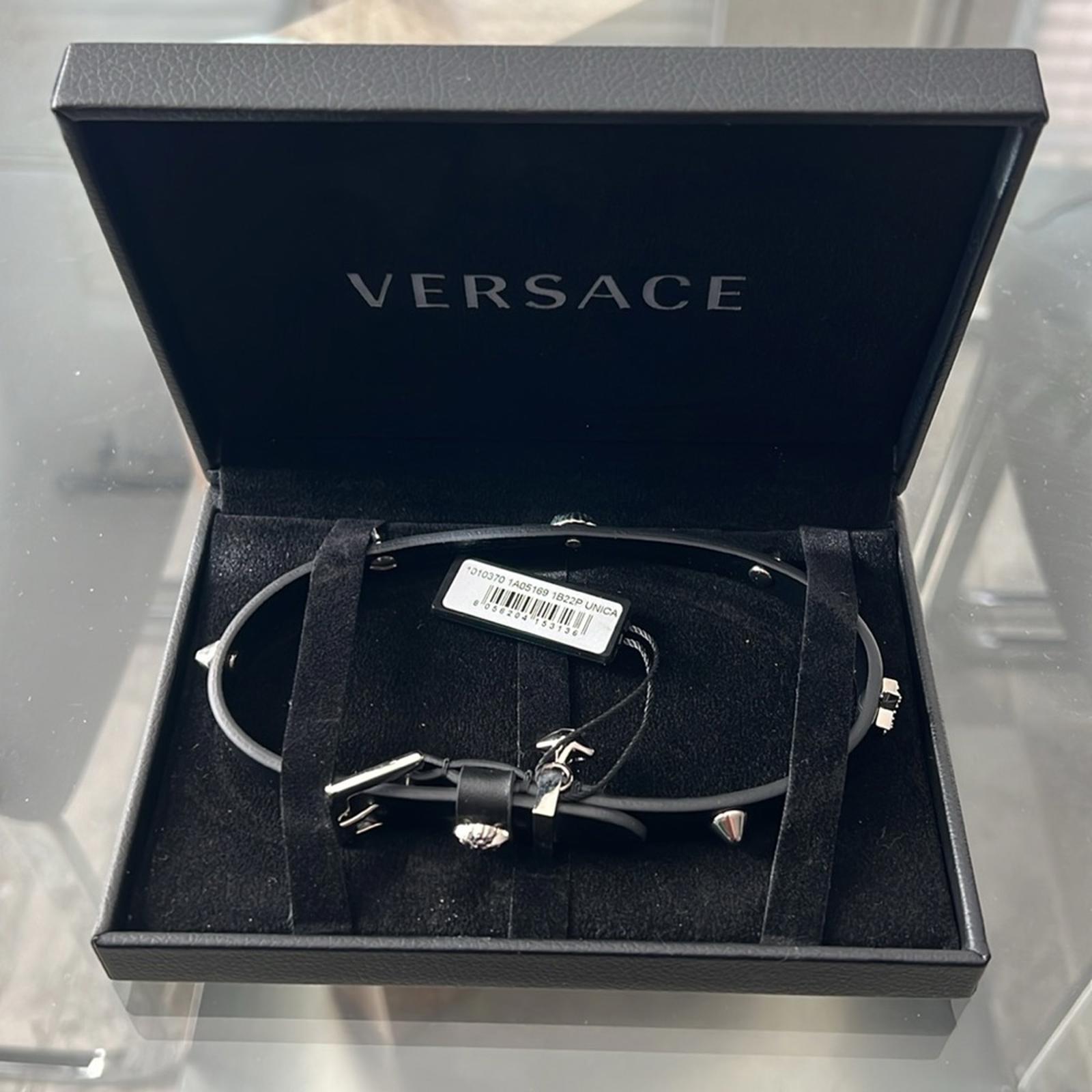 NWT Versace Studded Leather Chocker, Black New in Box