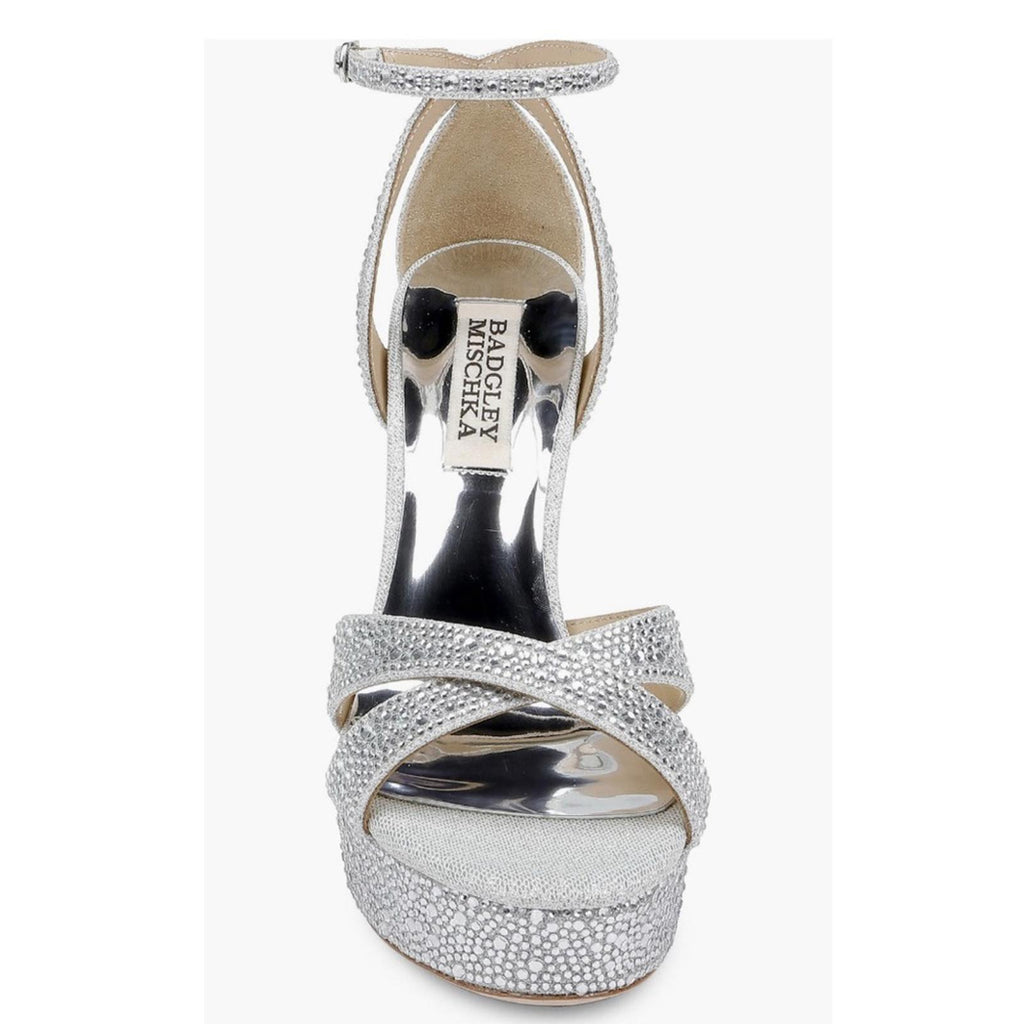 Badgley Mischka Fizzy Ankle Strap Platform High Heel Sandals Silver Size 9.5 NWT