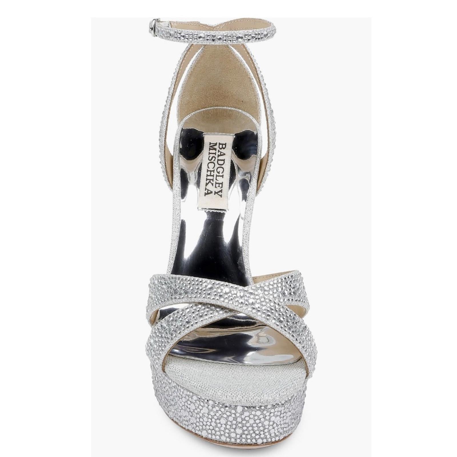 Badgley Mischka Fizzy Ankle Strap Platform High Heel Sandals Silver Size 9.5 NWT
