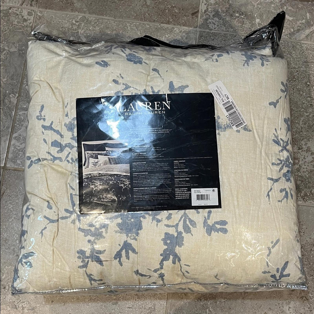 Lauren Ralph Lauren Eva Botanical 3-Pc Full/Queen Comforter Set, Cream/Blue