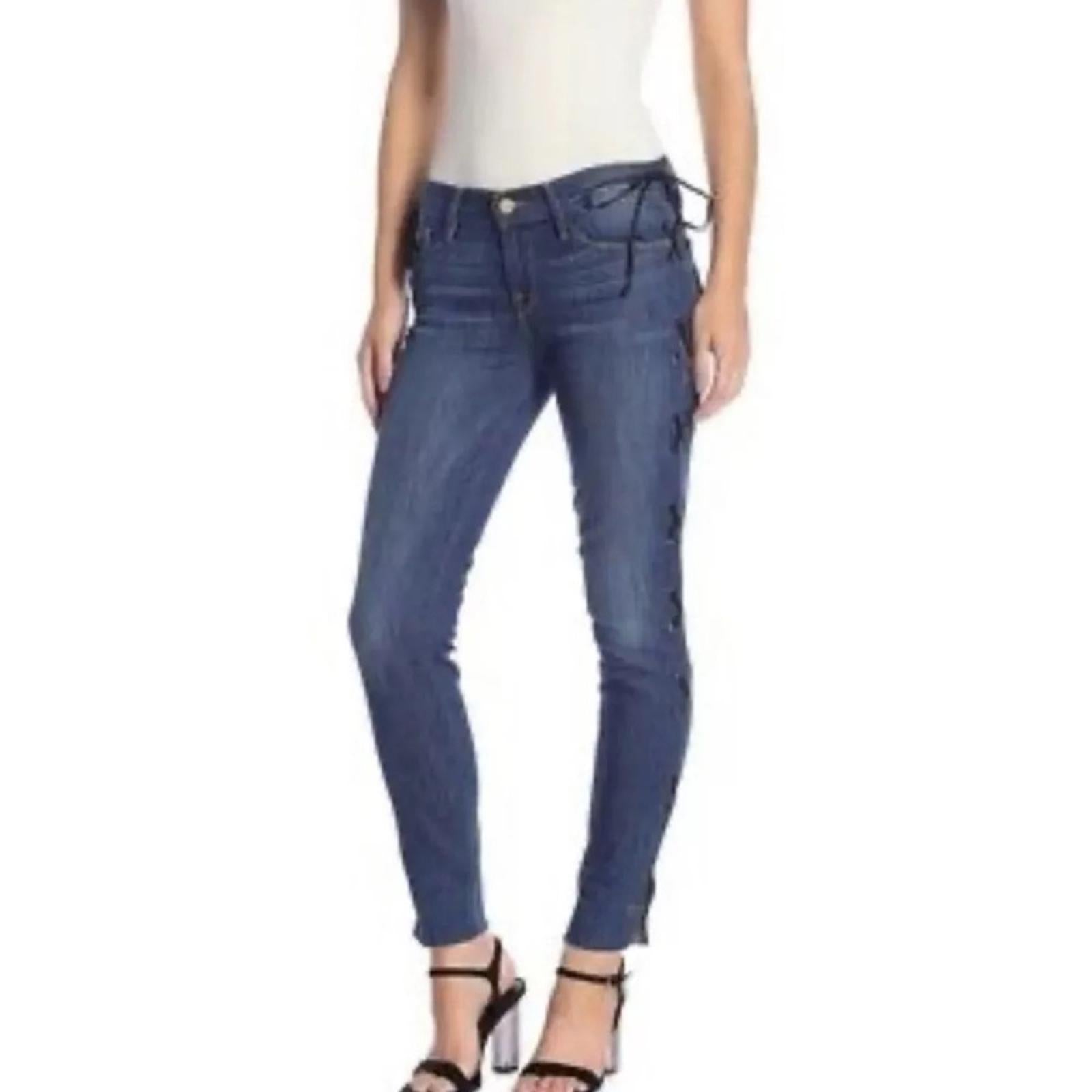 FRAME Le Skinny de Jeanne Jeans with Side Lace-Up Detail Jeans in Blue, Size 24
