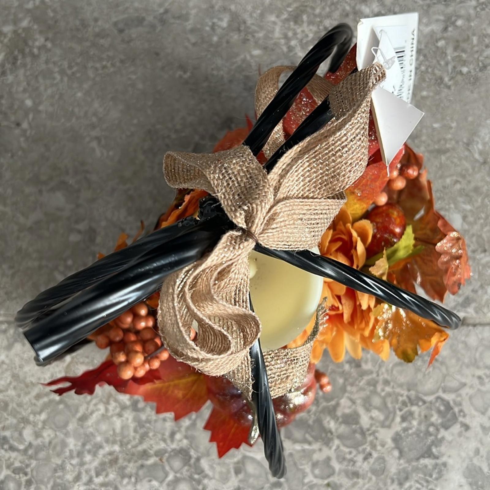 Harvest Pumpkin & Floral LED Candle New w/Tag