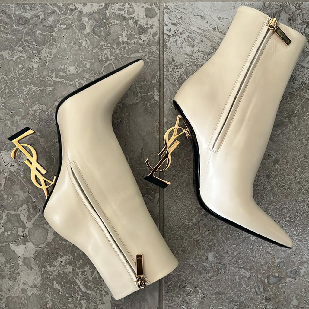 Saint Laurent 105mm Opyum Boots, Real Beige Light Bronze Size 35.5 New+Dust Bags