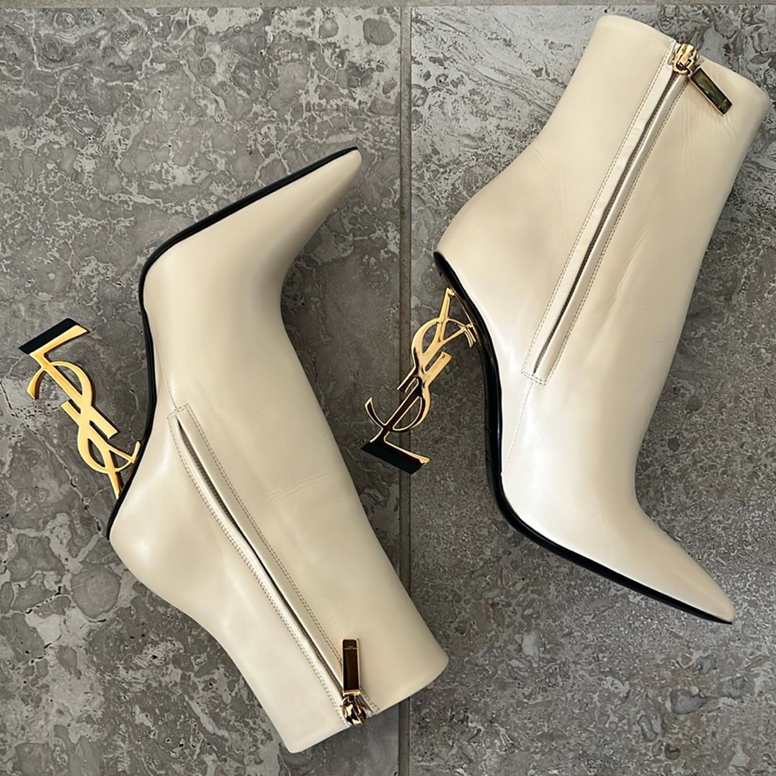 Saint Laurent 105mm Opyum Boots, Real Beige Light Bronze Size 35.5 New+Dust Bags