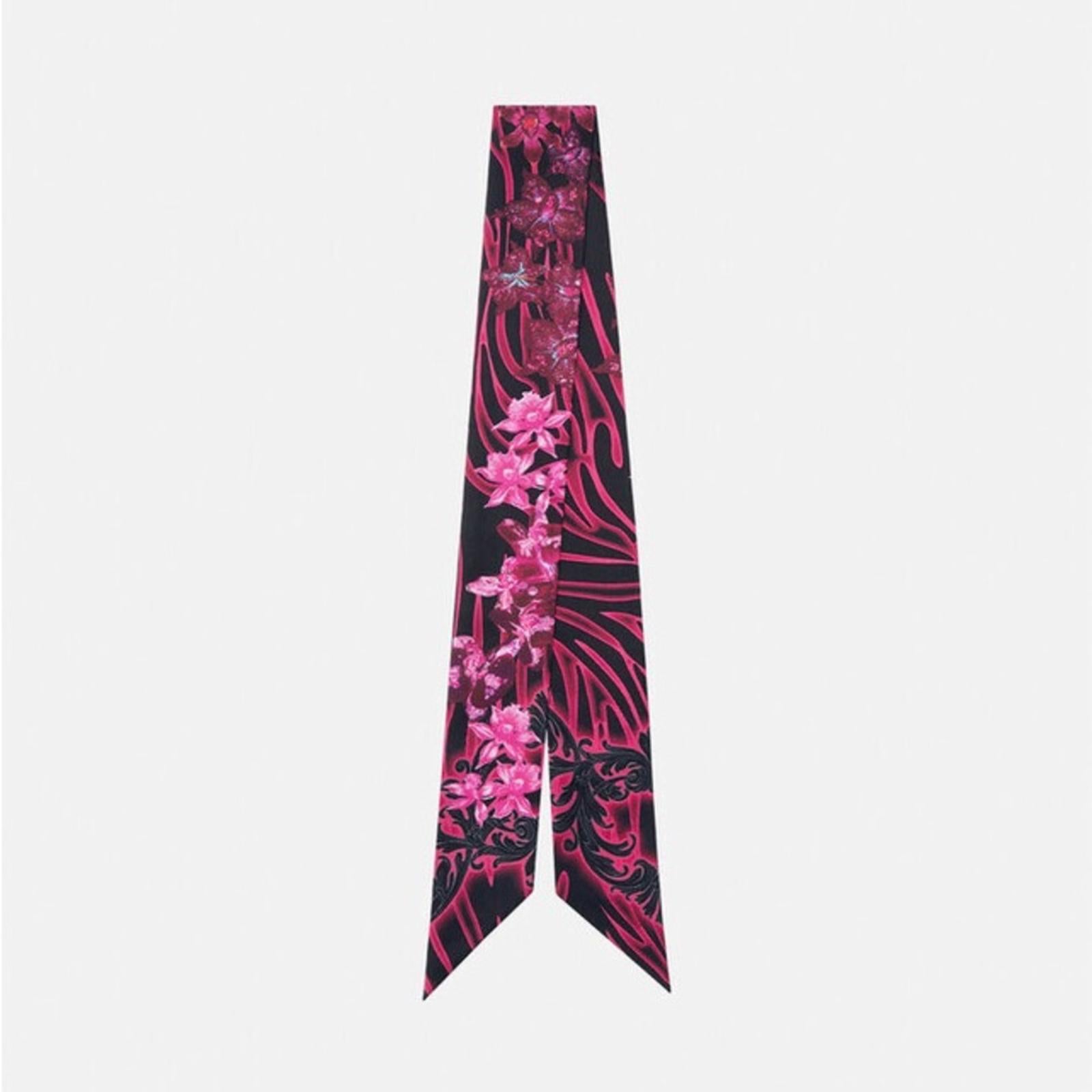 VERSACE Orchid Print Silk Skinny Scarf, NEW w/Tag