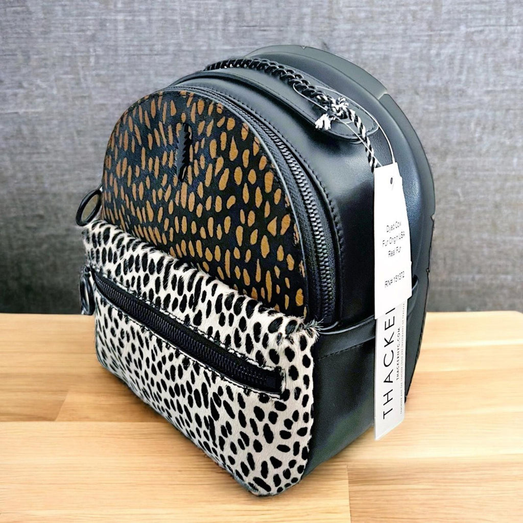 NWT Thacker Marly Animal Print Calf Hair Zippered Backpack Spotted Combo $228