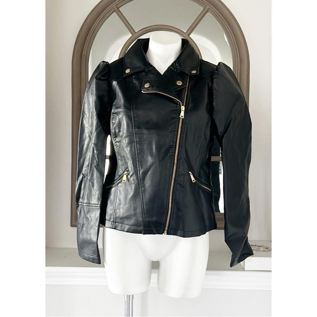 NEW LOOK Bomber Faux Leather Jacket in Black, Size L New w/Tag