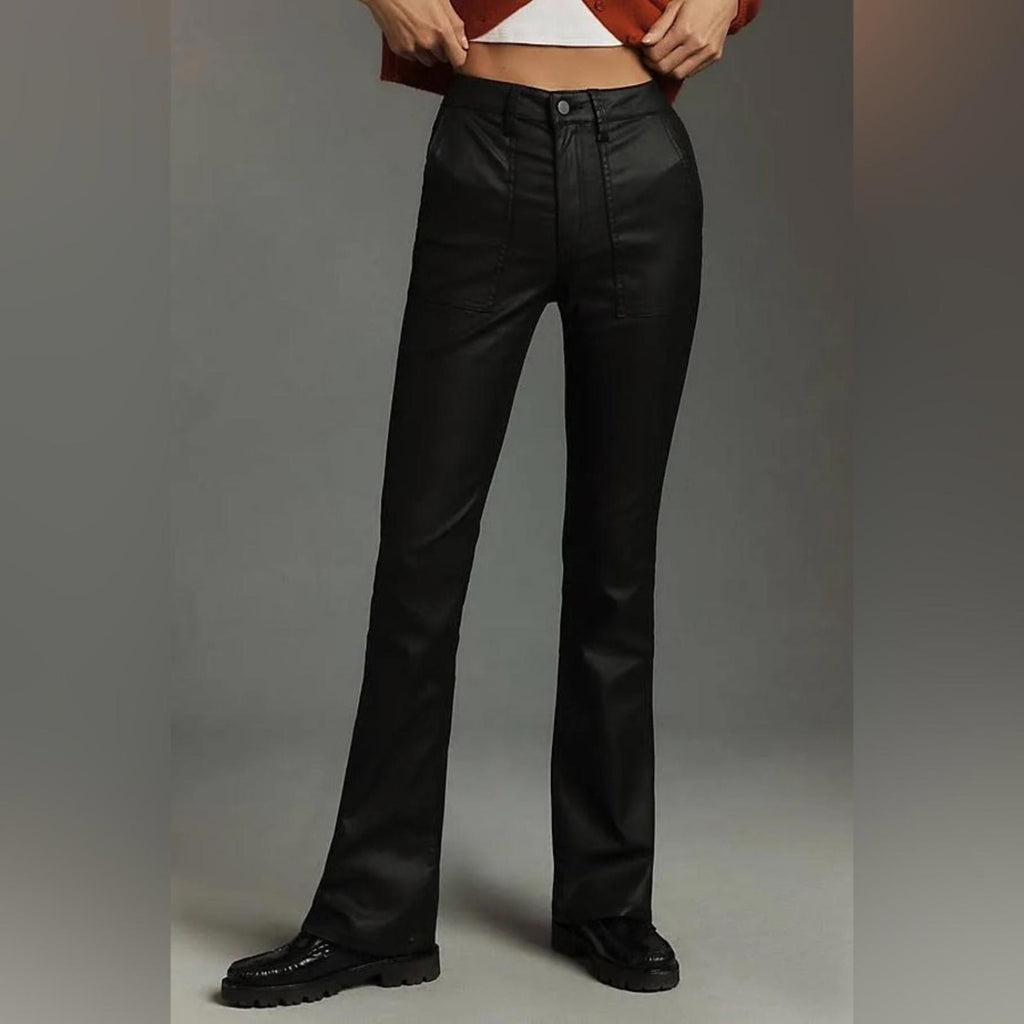 Anthropologie’s Sanctuary Birdy Twill Coated Flare Pants in Black, Size 32 NWT