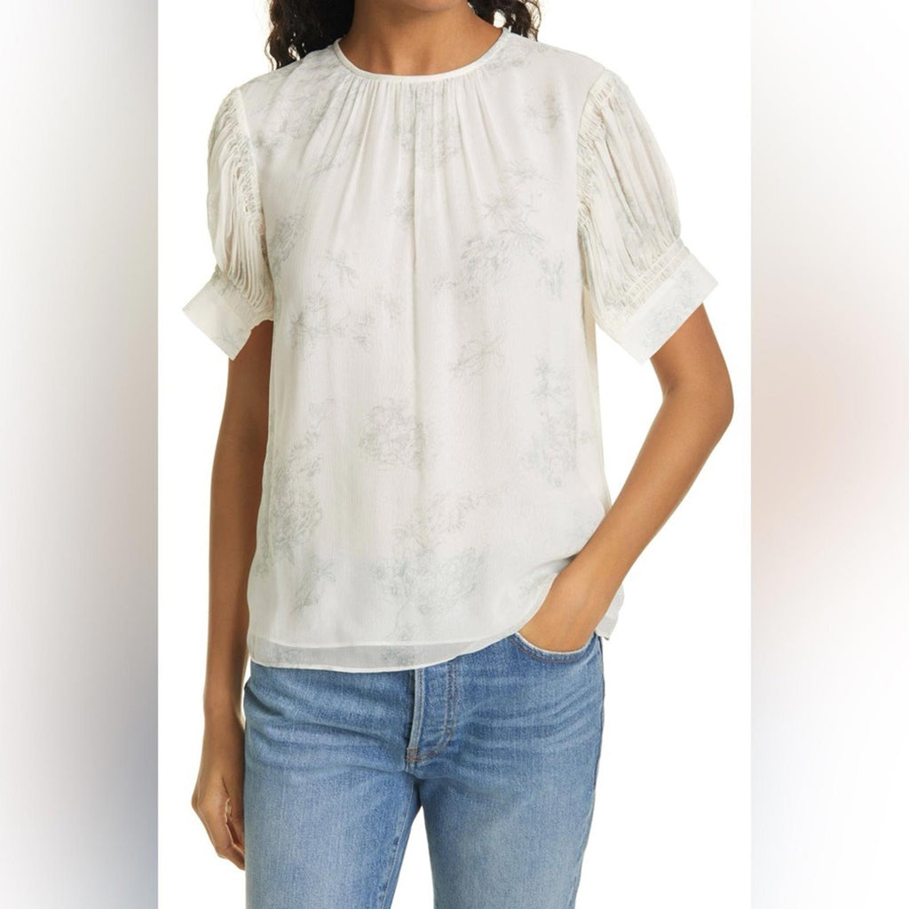 Rebecca Taylor Puff-Sleeve Silk Toile Blouse, NWT, Size S, Retail $245