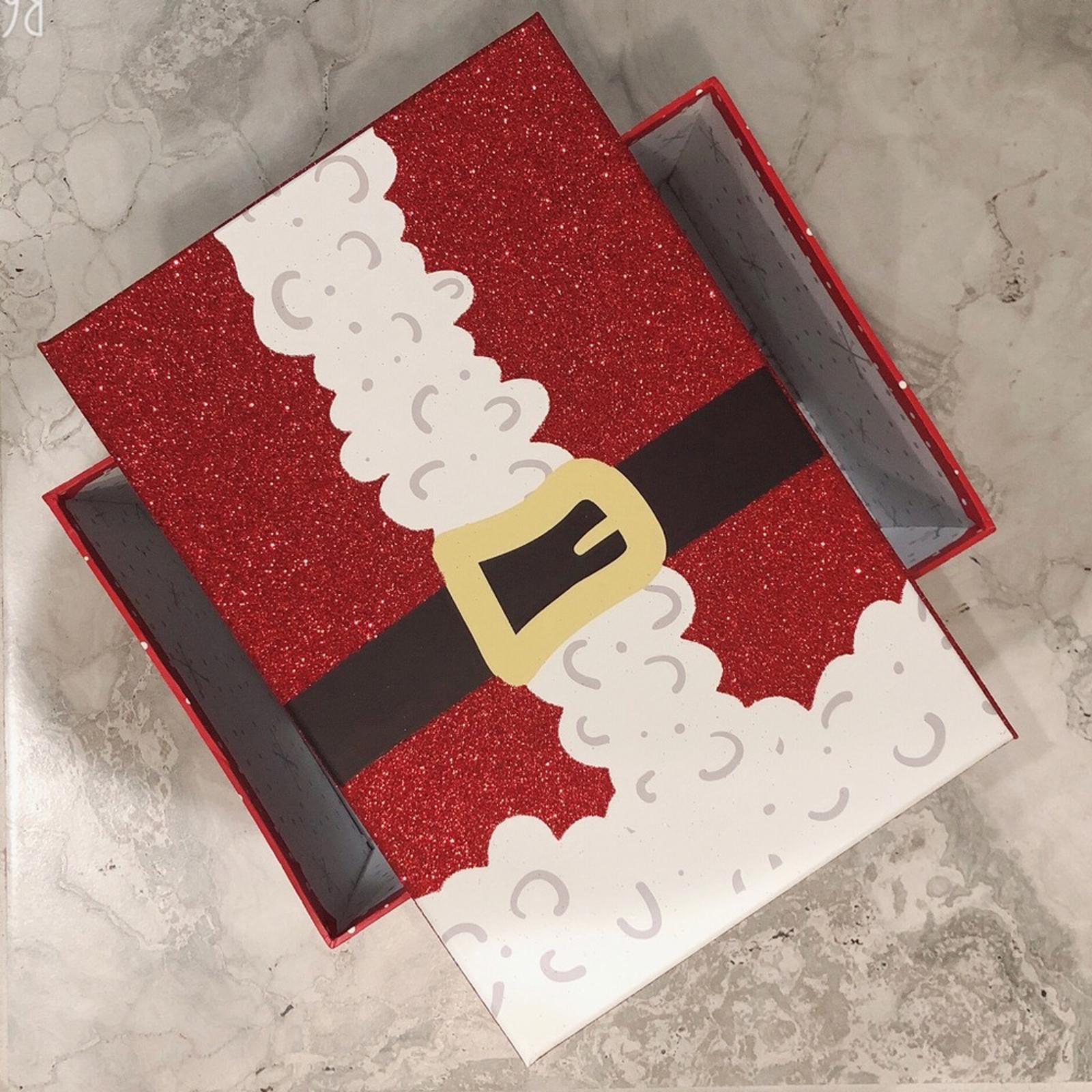 Gift Box Christmas Holiday Storage Red Santa Snowflake Size 9.75”X6.5”X5.0”