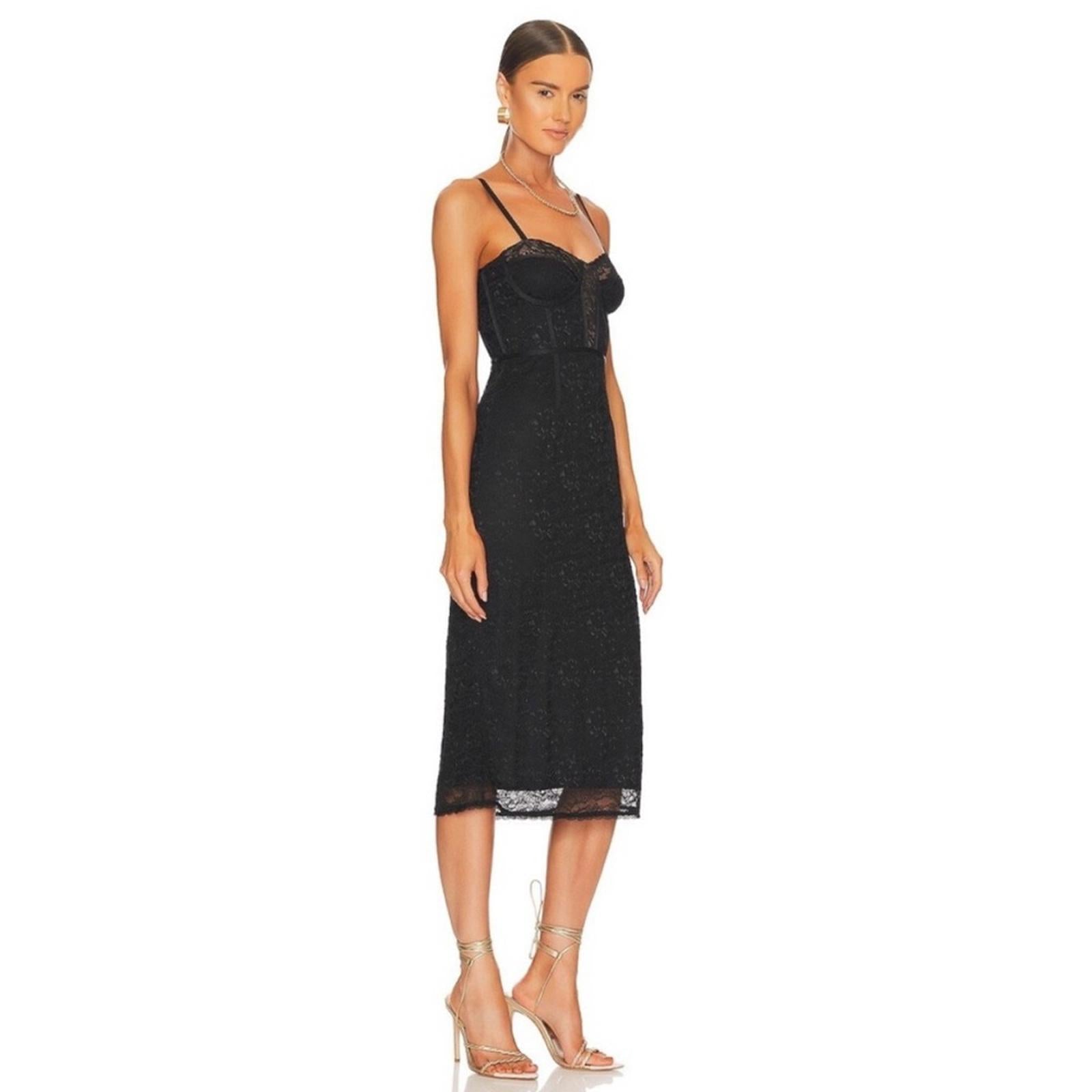 Jonathan Simkhai xRevolve Roslyn Bustier Lace Midi Dress in Black, NWT, Size L