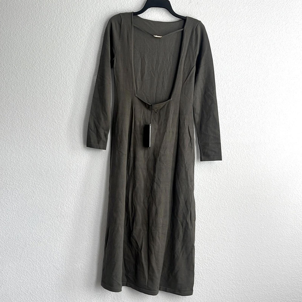 Who What Wear Jade Square-Back A-Line LS Dress in Olive Green, Size XL NWT