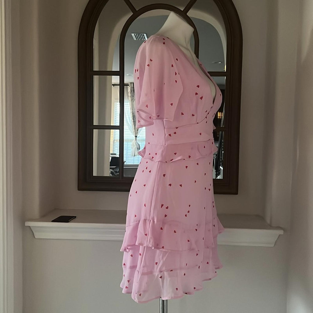 B Darlin Ruffled Flutter Sleeve V-Neck Mini Dress, Day Pink Jr Size 9/10 NWT