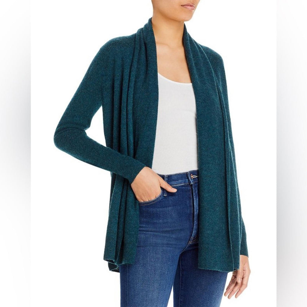 C by Bloomingdale's Cashmere Open-Front Cardigan in Heather Spruce, Size S NWT