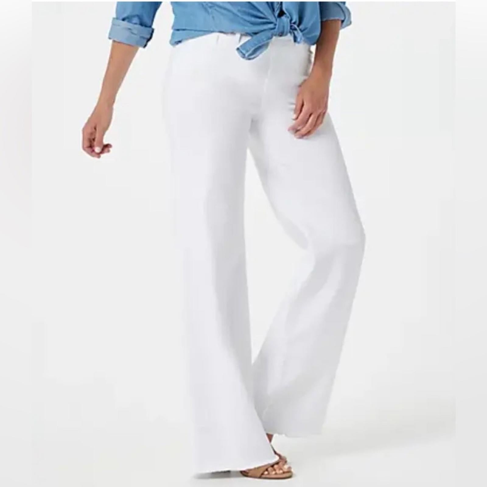 NYDJ Teresa High Waist Fray Hem Wide Leg Jeans, in White Size 16, New w/Tag