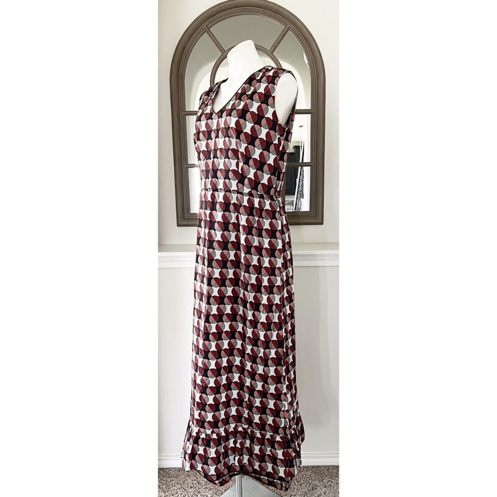 MARNI Geometric Print Tiered Dress w/Pockets & Leather Trim, Size 40 EXCELLENT!