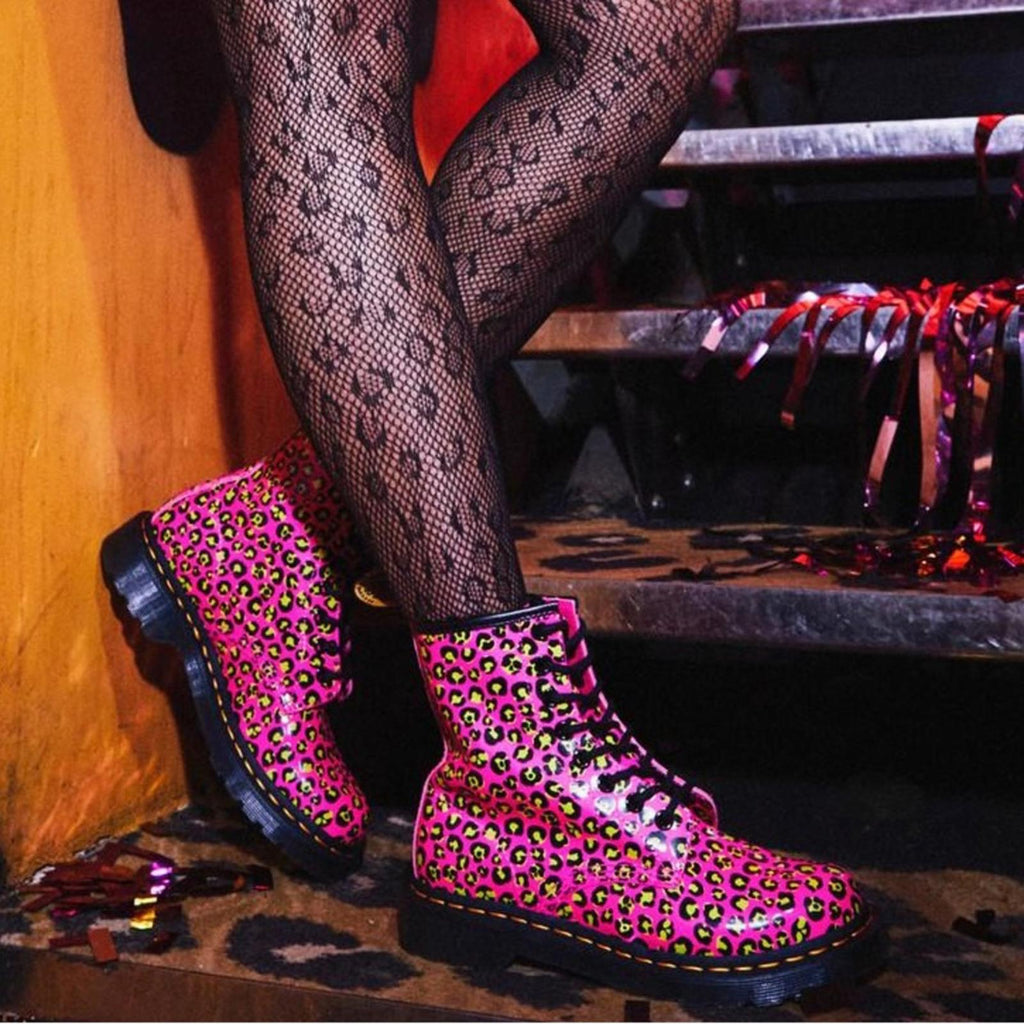 Dr Martens 1460 Leopard Smooth Leather Lace Up Boots, Pink Size 8 New w/o Box