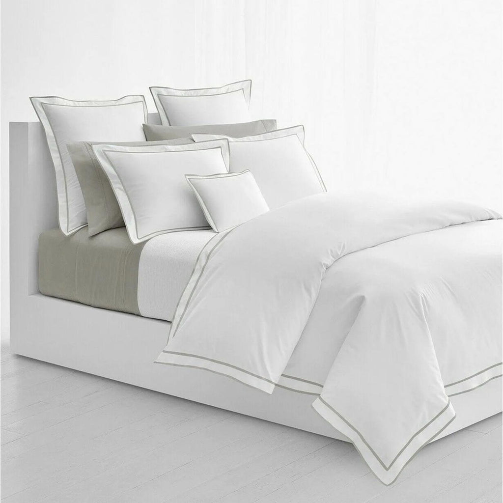 Lauren Ralph Lauren Spencer Sateen Border Queen Duvet Cover Soft Grey New w/Tag