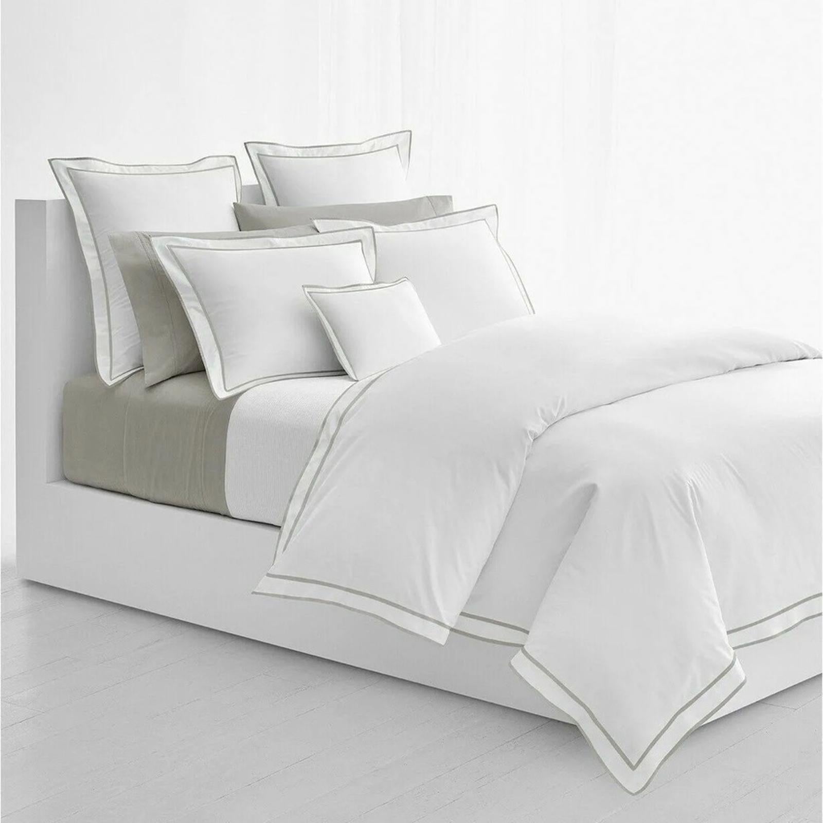 Lauren Ralph Lauren Spencer Sateen Border Queen Duvet Cover Soft Grey New w/Tag