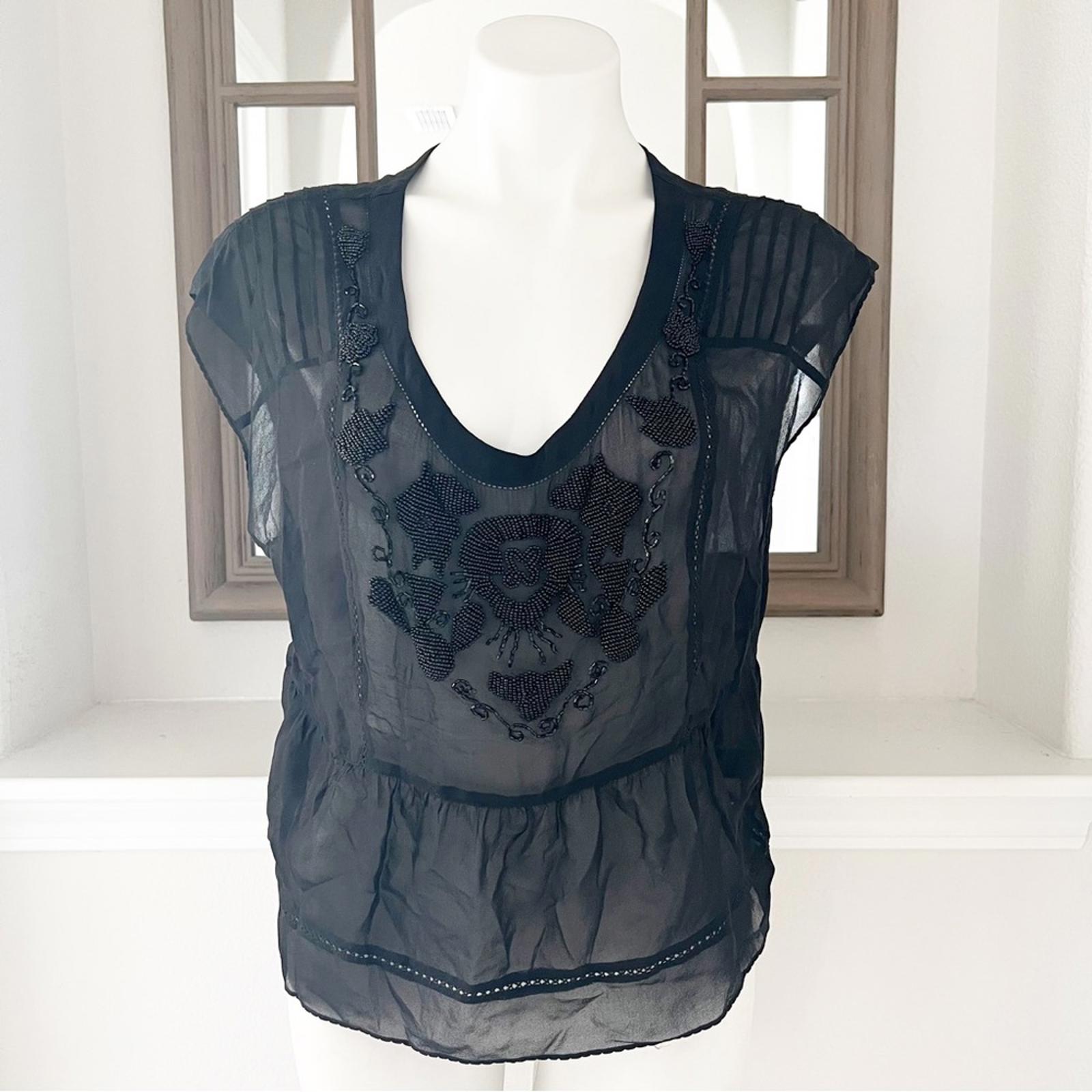 7 For All Mankind Black Sheer Blouse, 100% Silk Size M, New w/o Tag