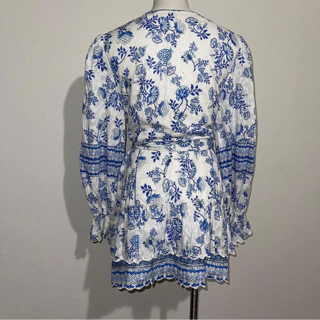 Hemant & Nandita Belted Mini Dress in Cobalt & White, NWT, Size XXL, Retail $405